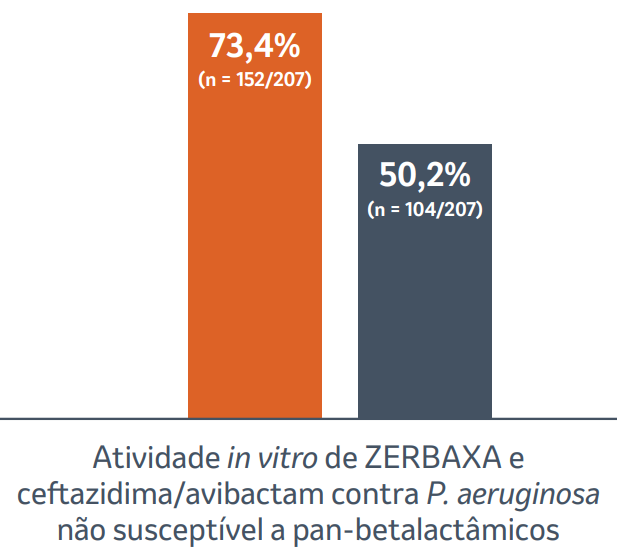 Atividade in vitro de ZERBAXA e cefazidima/avibactam contra P. aeruginosa não susceptível a pan-betalactâmicos